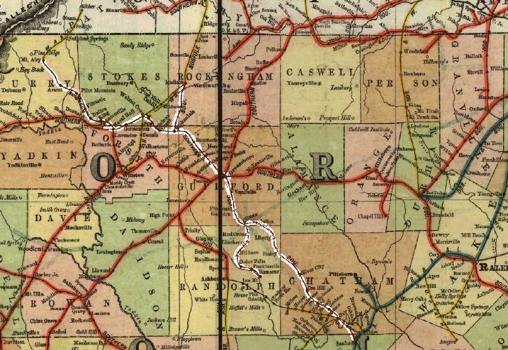 Map of the Atlantic & Yadkin Railway