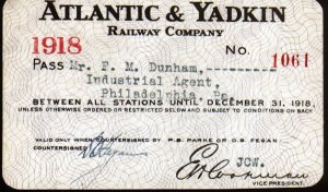 Atlantic & Yadkin Pass from 1918