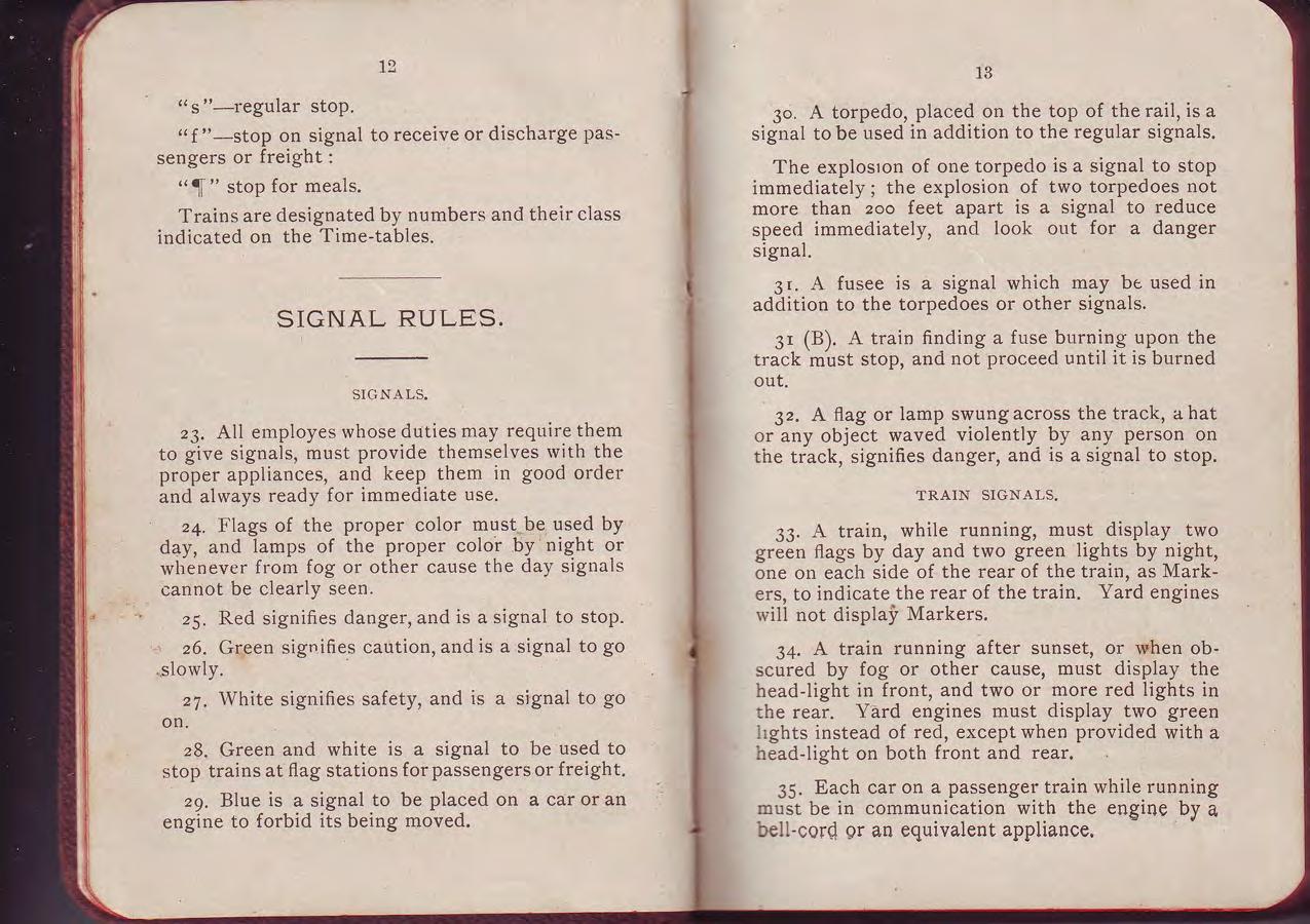Signal rules and flag codes, pages 12–13 of the A&Y Rule Book 1899