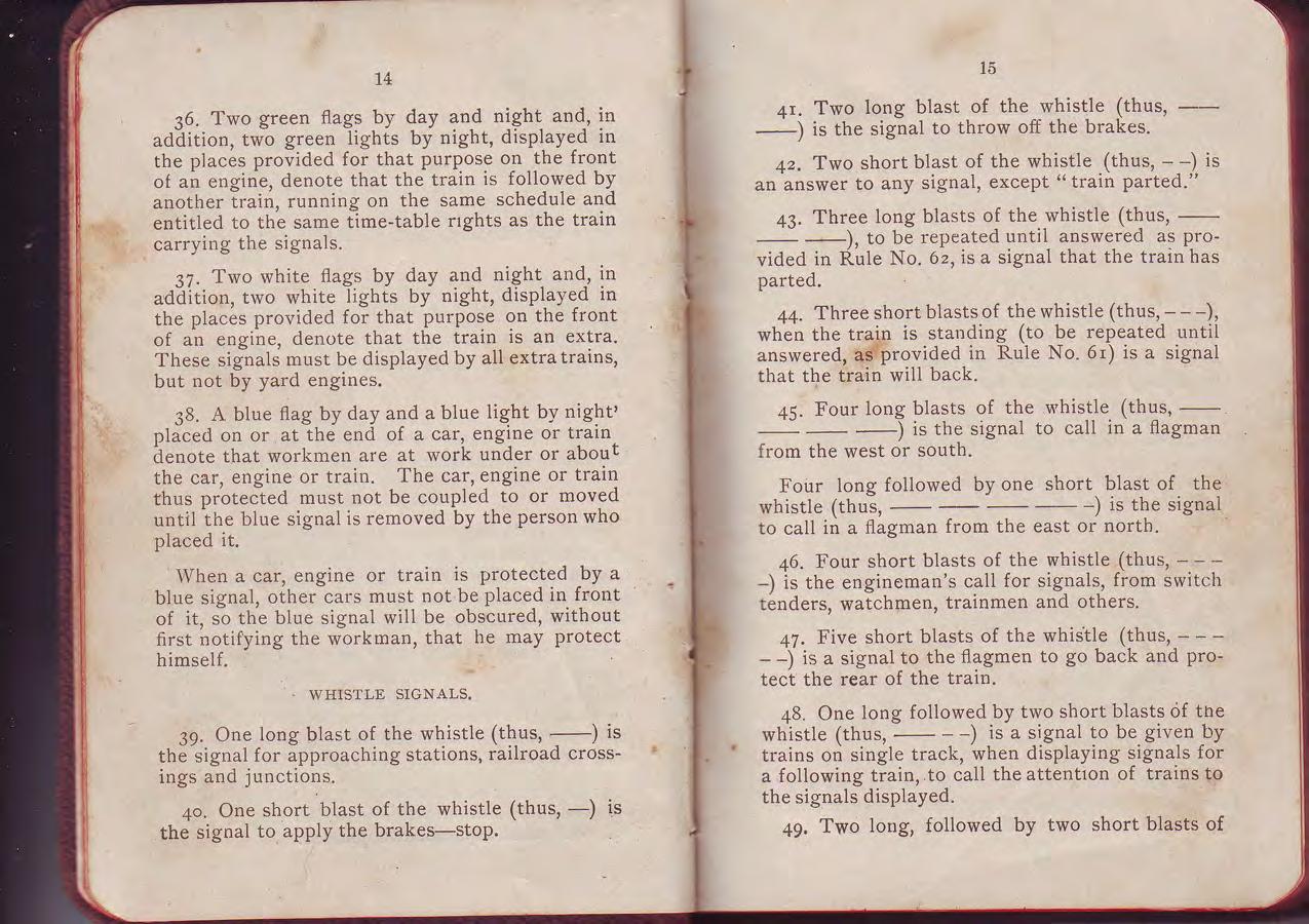 Whistle signal rules, pages 14–15 of the A&Y Rule Book 1899