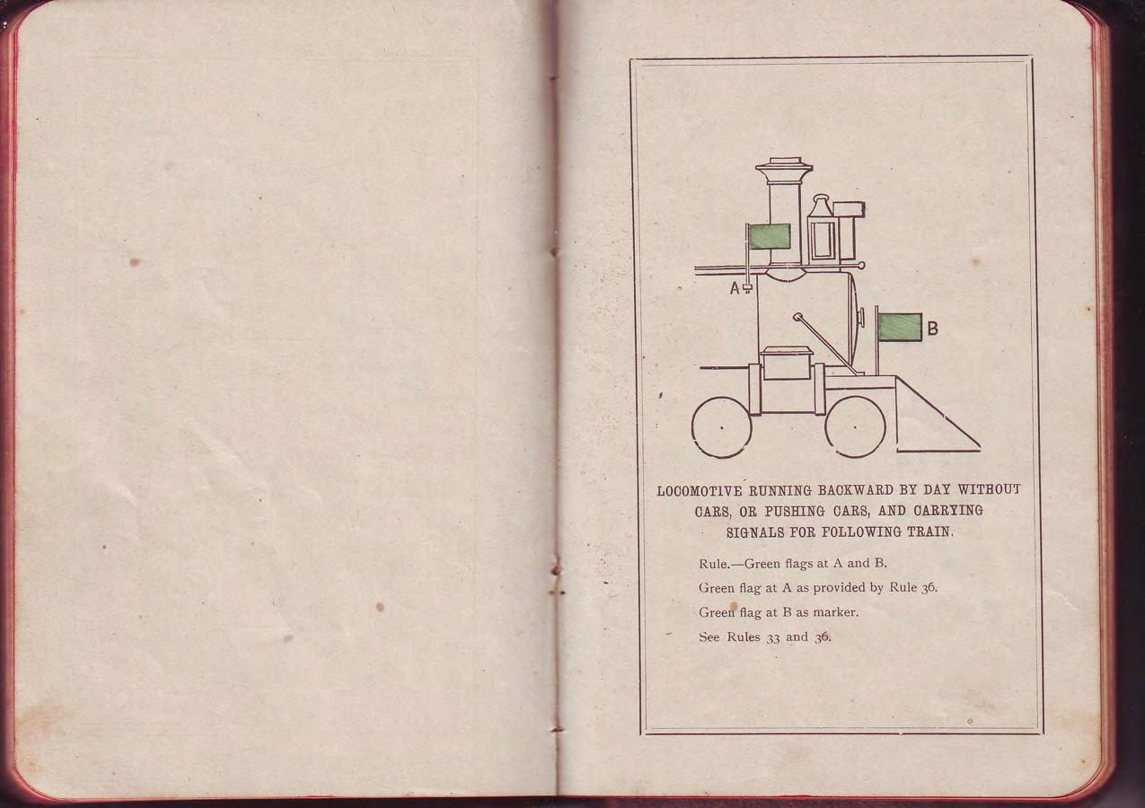 Signal diagram: locomotive pushing cars, carrying signals for a following train